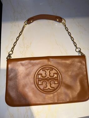 Tory Burch Tan Leather Shoulder Bag with Gold Chain